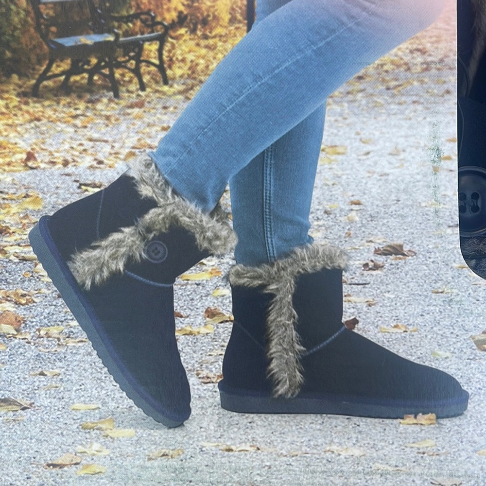 Serra Suede Navy Faux Fur Boots-Sz 9